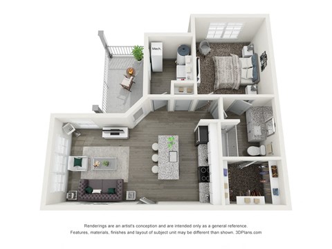 Floor plan for 1 bed, 1 bath, 752 sqft